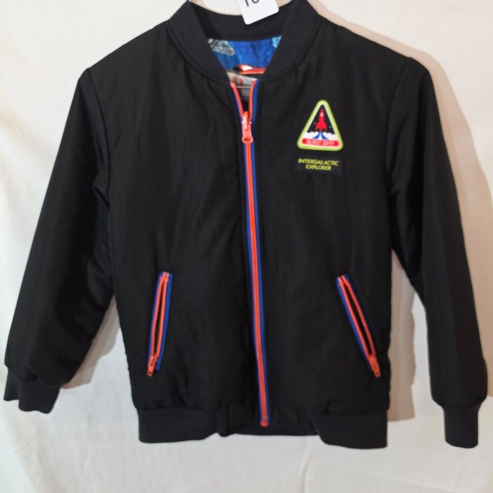 365 Kids From Garanimals Reversible Bomber Jacket Boys Space Rocket Black Blue 7
